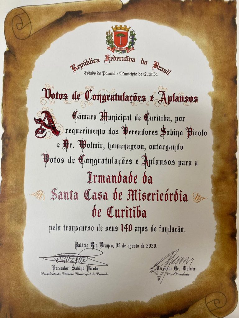 Santa Casa recebe menção honrosa da Câmara Municipal de Curitiba